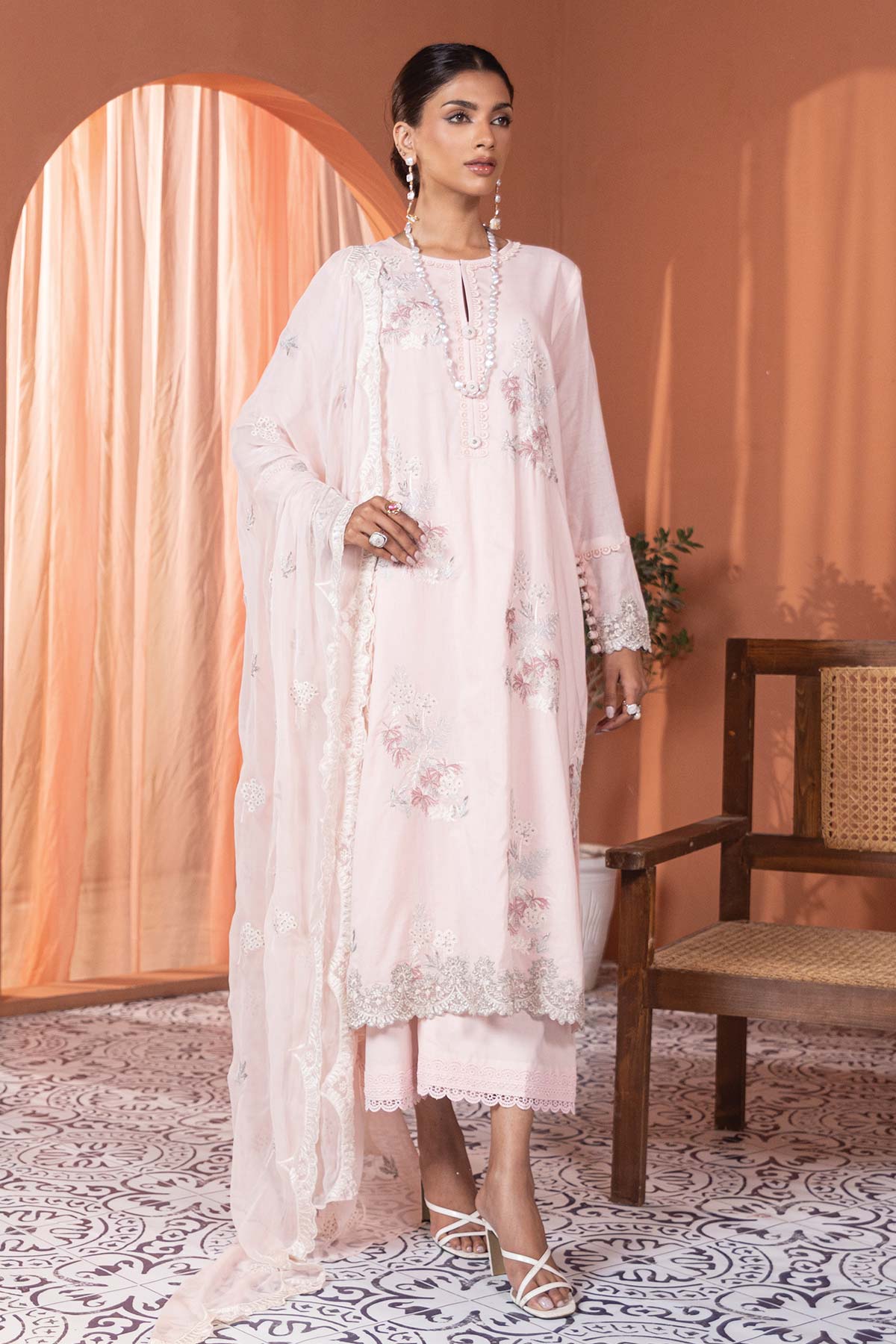 Alkaram M-04A-23-2-Tea-pink Meraki Chikenkari Collection Online Shopping