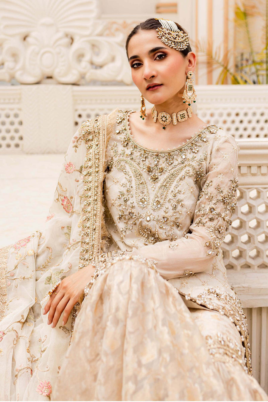 Maria B MC906-Ivory Couture Wedding Collection Online Shopping