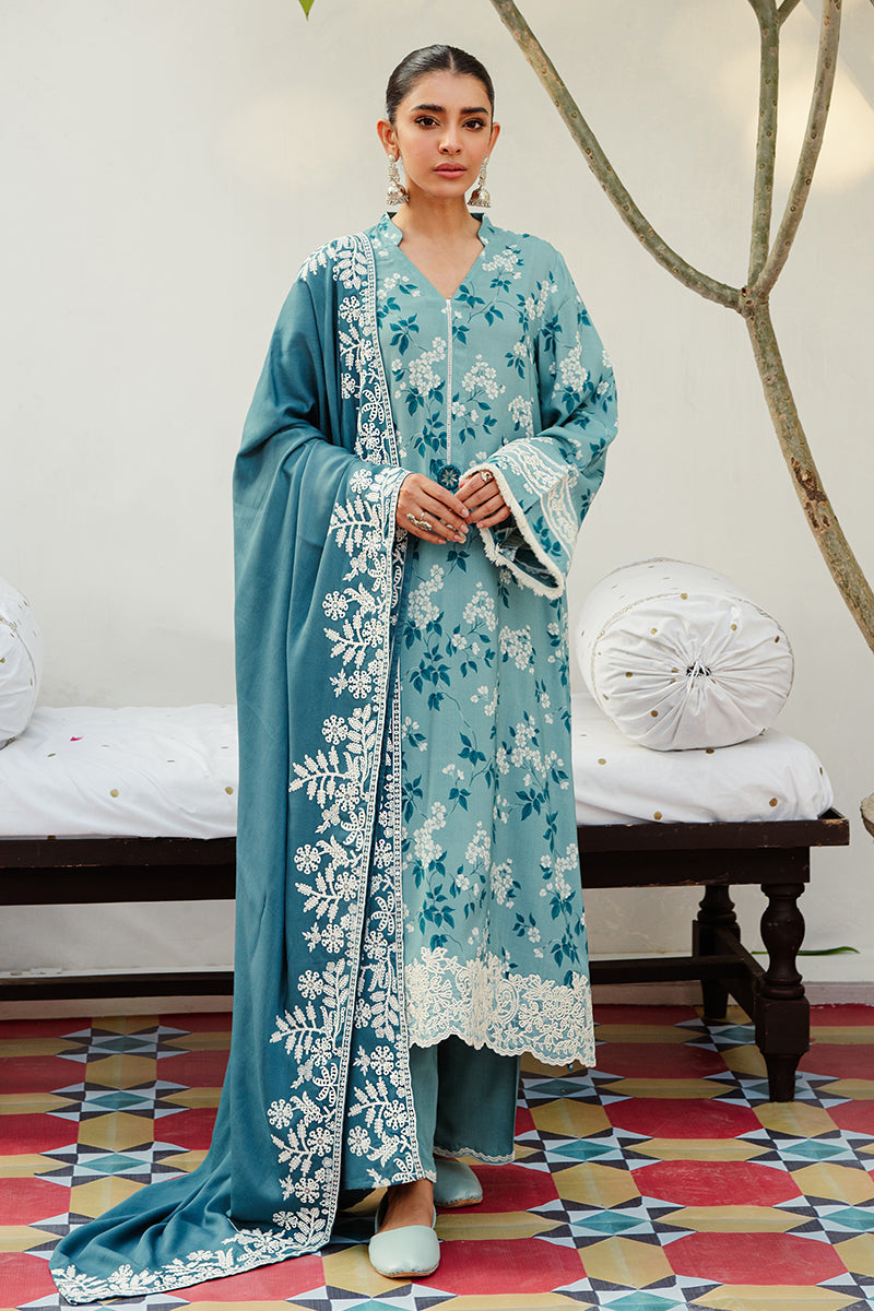 Cross Stitch Teal Waters - 3pc Linen Embroidered  Khaddar & Linen Collection Online Shopping