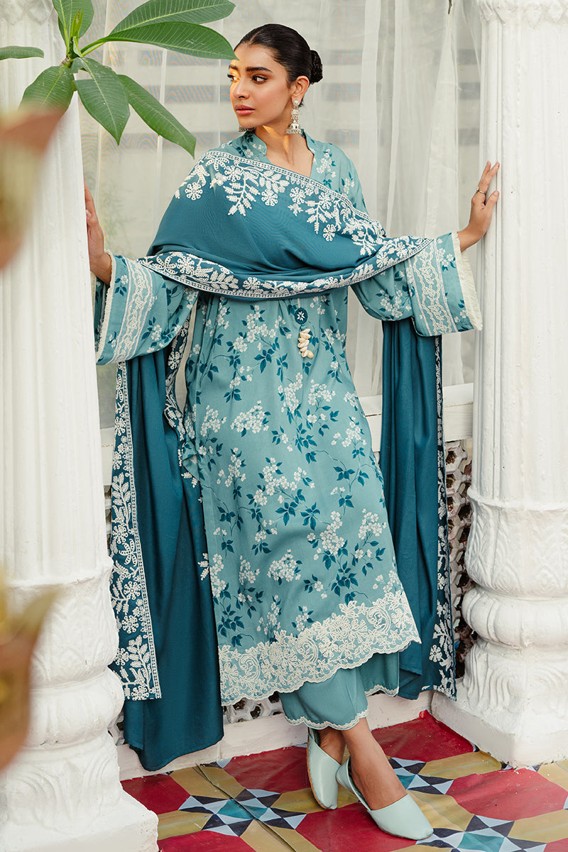 Cross Stitch Teal Waters - 3pc Linen Embroidered  Khaddar & Linen Collection Online Shopping