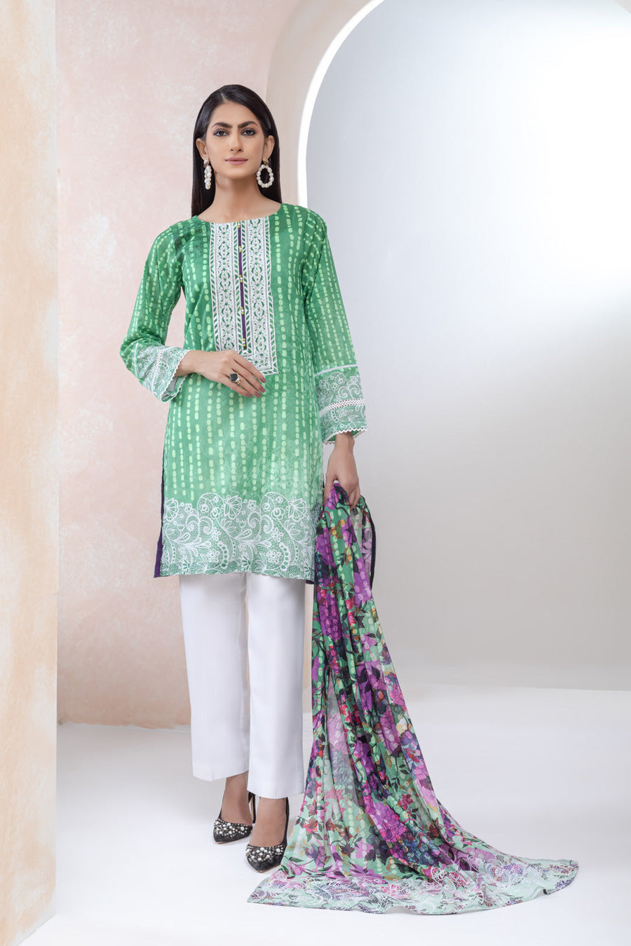 Bonanza Satrangi Green Lawn Suit Rsk222p25 Eid Pret 2022 Online Shopping