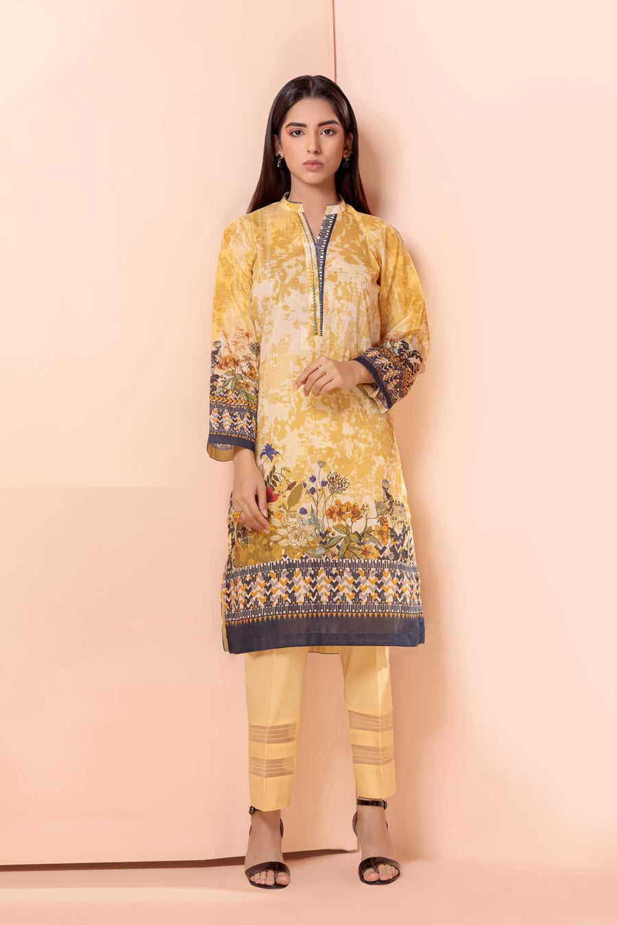 Bonanza Satrangi Yellow Lawn Suit Rsk222p34 Eid Pret 2022 Online Shopping