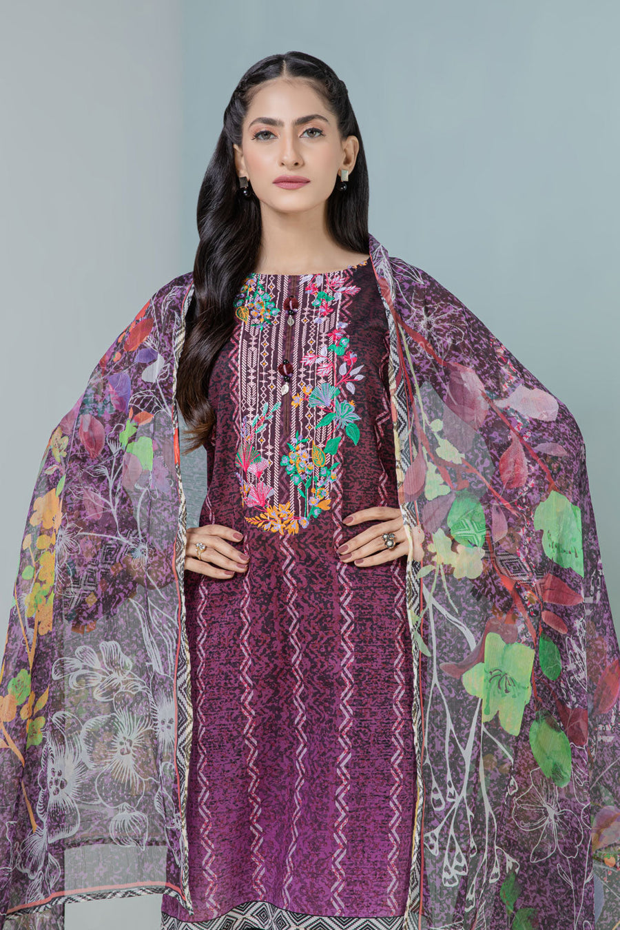 Bonanza Satrangi Purple Lawn Suit Rsk222p37 Eid Pret 2022 Online Shopping