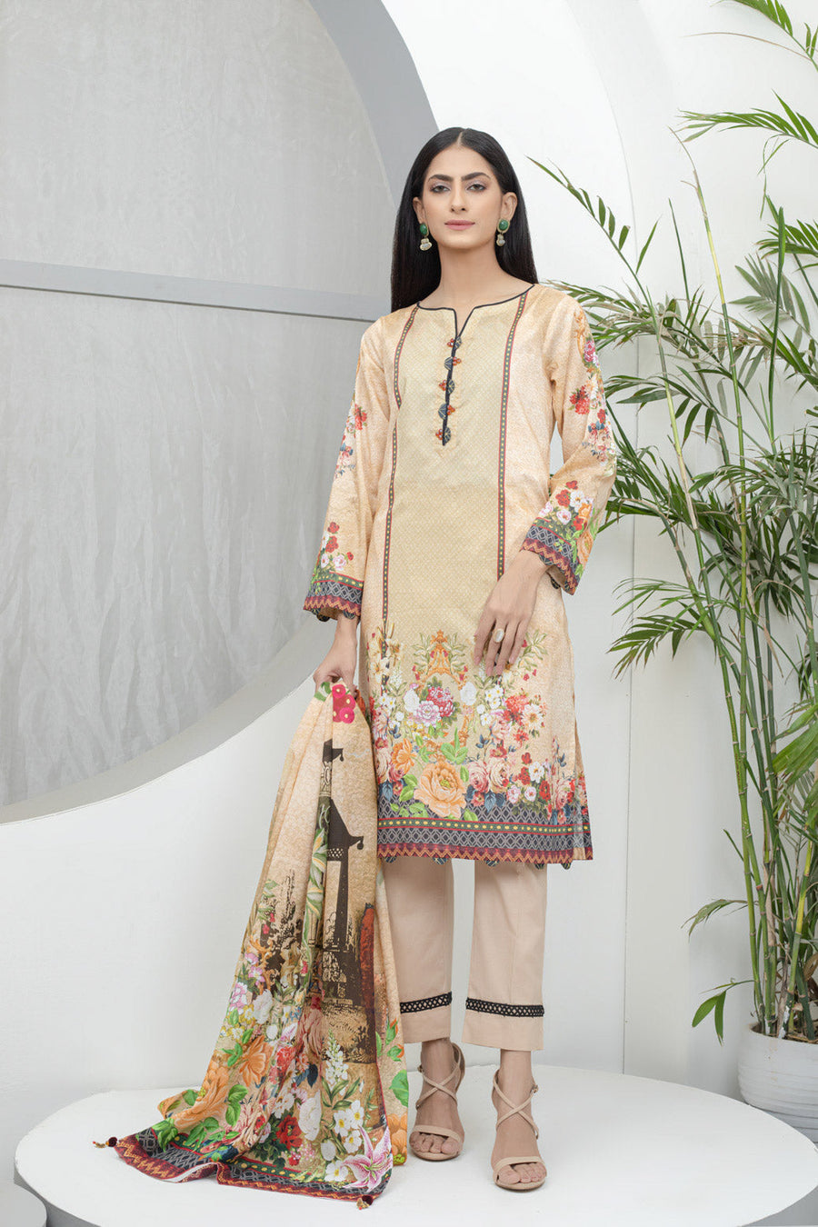 Bonanza Satrangi Beige Lawn Suit Rsk223p11 Eid Pret 2022 Online Shopping