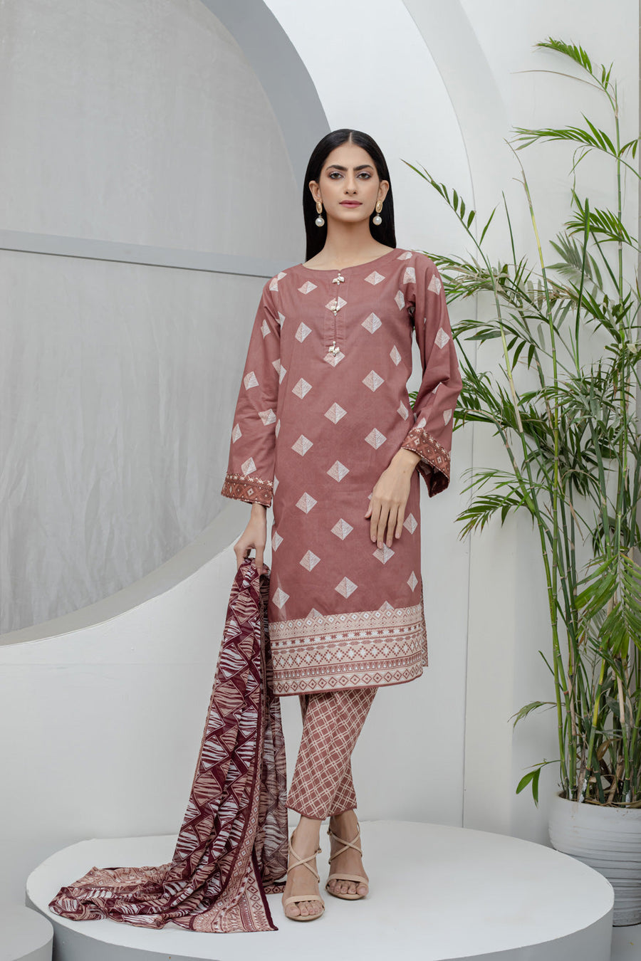 Bonanza Satrangi Brown Lawn Suit Rsk223p23 Eid Pret 2022 Online Shopping