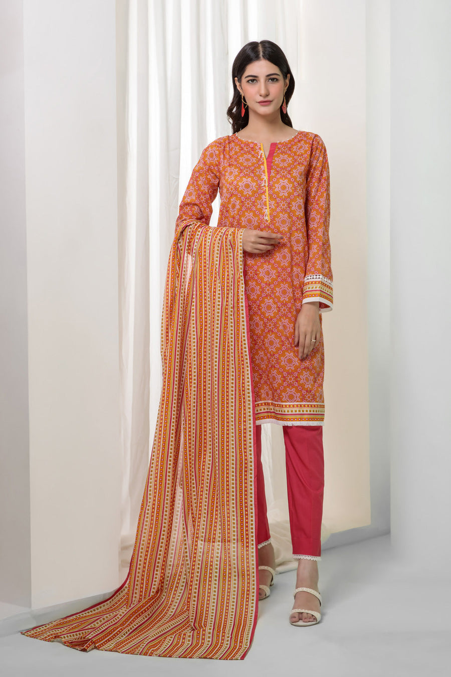 Bonanza Satrangi Orange Lawn Suit Rsk223p51 Eid Pret 2022 Online Shopping