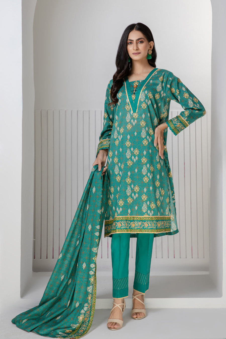 Bonanza Satrangi Green Lawn Suit Rsk223p64 Eid Pret 2022 Online Shopping
