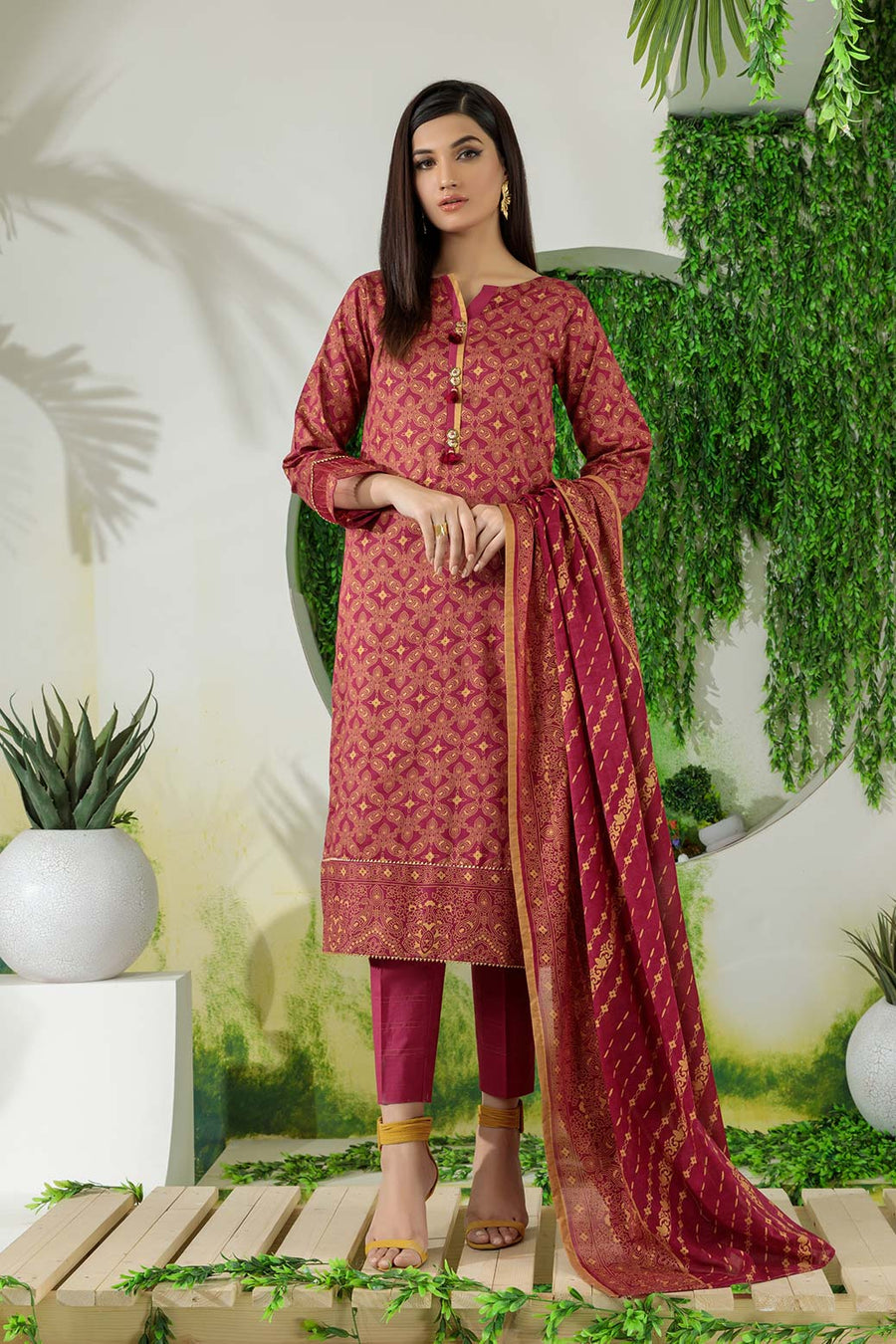 Bonanza Satrangi Red Lawn Suit Rso223p07 Summer Collection 2022 Online Shopping
