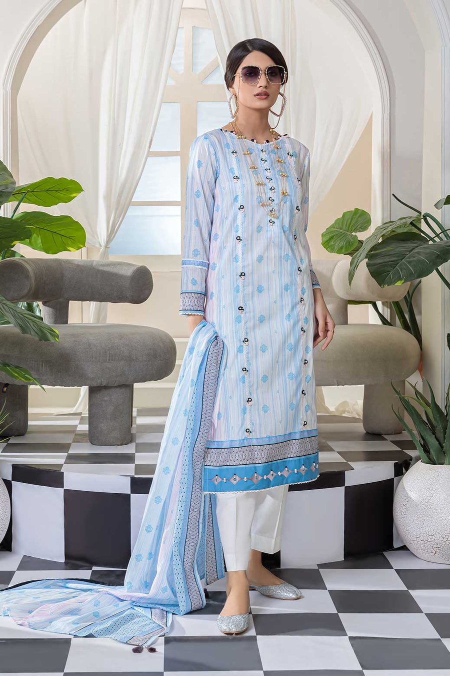 Bonanza Satrangi Rst223p07 Sky Blue Eid Prints 2022 Online Shopping