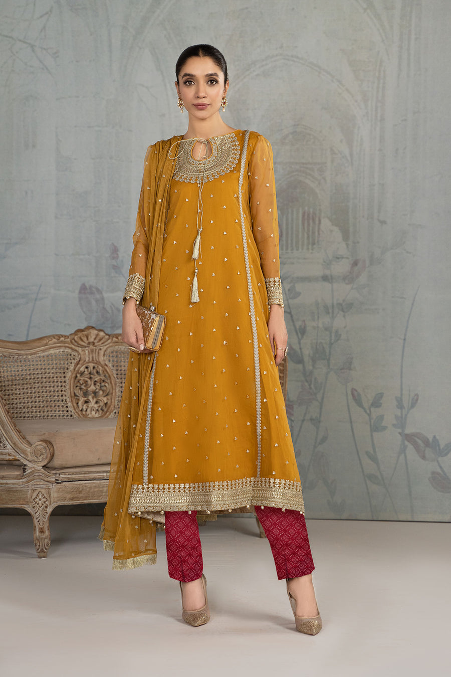 Maria B Mustard SF-W20-87-AA Luxury Evening Wears Online Shopping