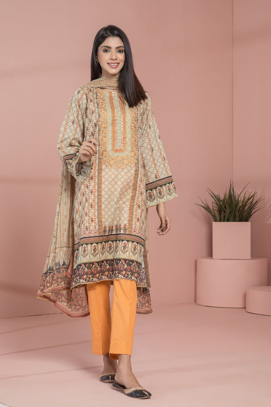 Bonanza Satrangi Brown Lawn Suit Ssk222p12 Eid Pret 2022 Online Shopping