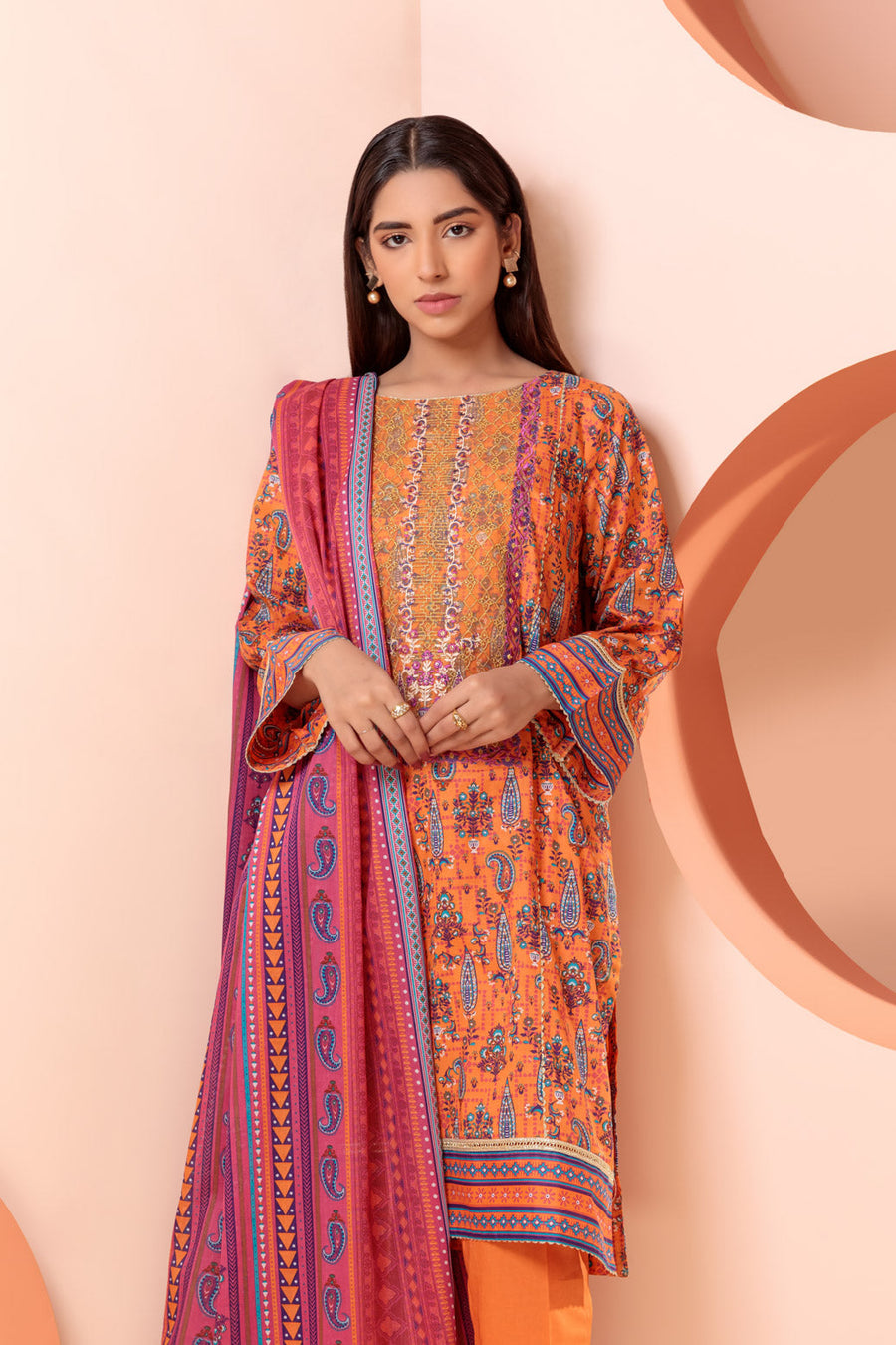 Bonanza Satrangi Orange Lawn Suit Ssk223p35 Eid Pret 2022 Online Shopping