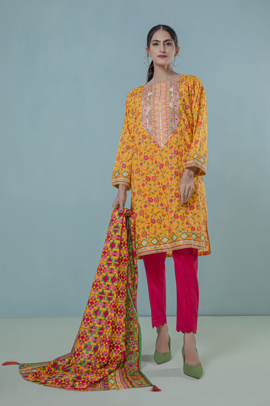Bonanza Satrangi Yellow Lawn Suit Ssk223p54 Eid Pret 2022 Online Shopping