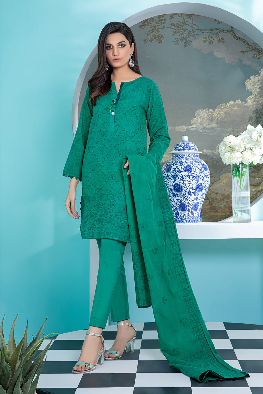 Bonanza Satrangi Urjs223p02 Green Bunai Jacquard 2022 Online Shopping