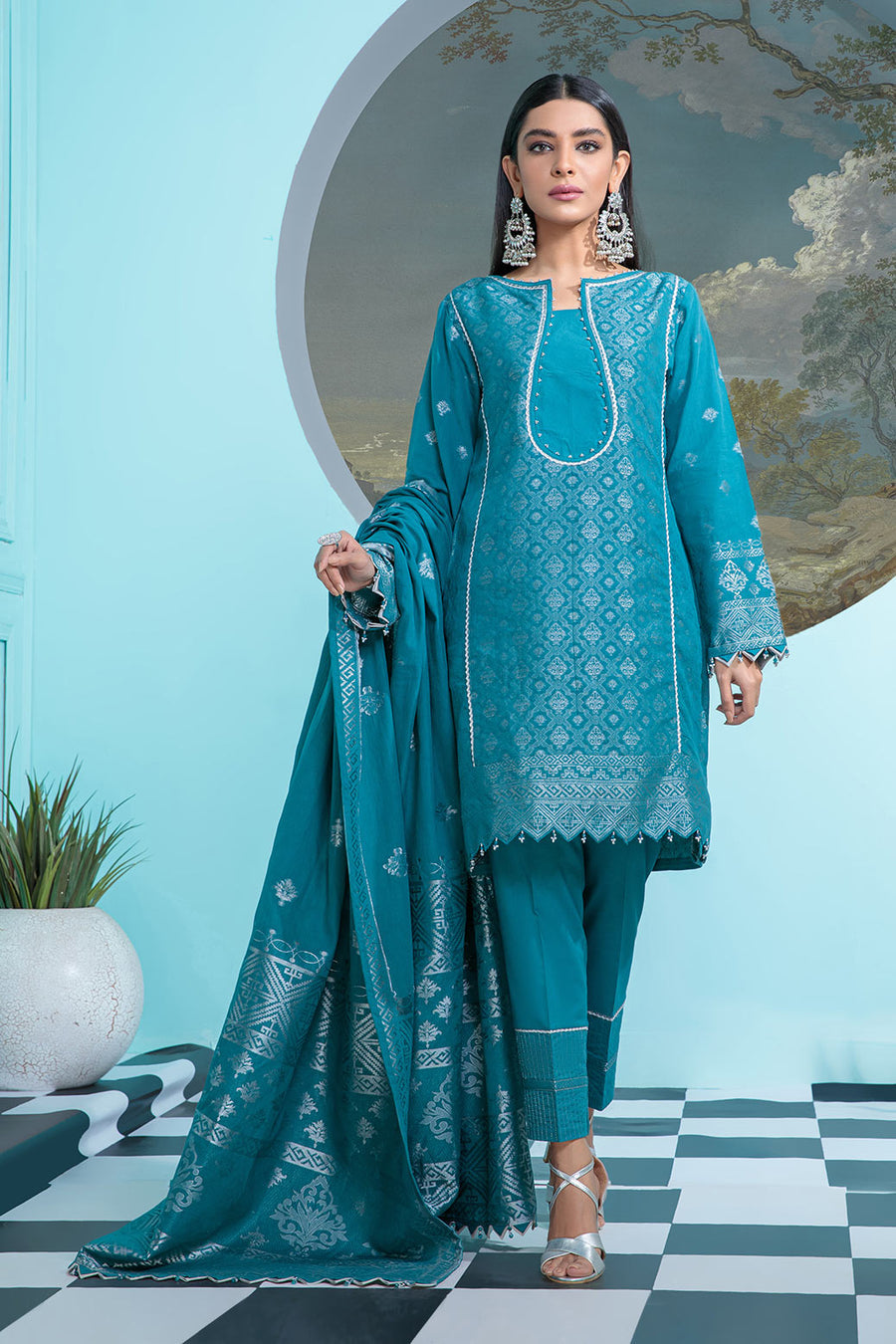 Bonanza Satrangi Urjs223p08 Green Bunai Jacquard 2022 Online Shopping