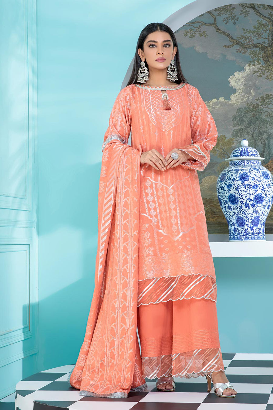 Bonanza Satrangi Usjs223p01 Coral Bunai Jacquard 2022 Online Shopping