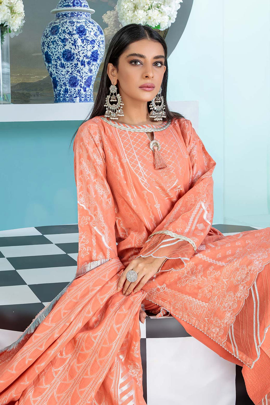 Bonanza Satrangi Usjs223p01 Coral Bunai Jacquard 2022 Online Shopping