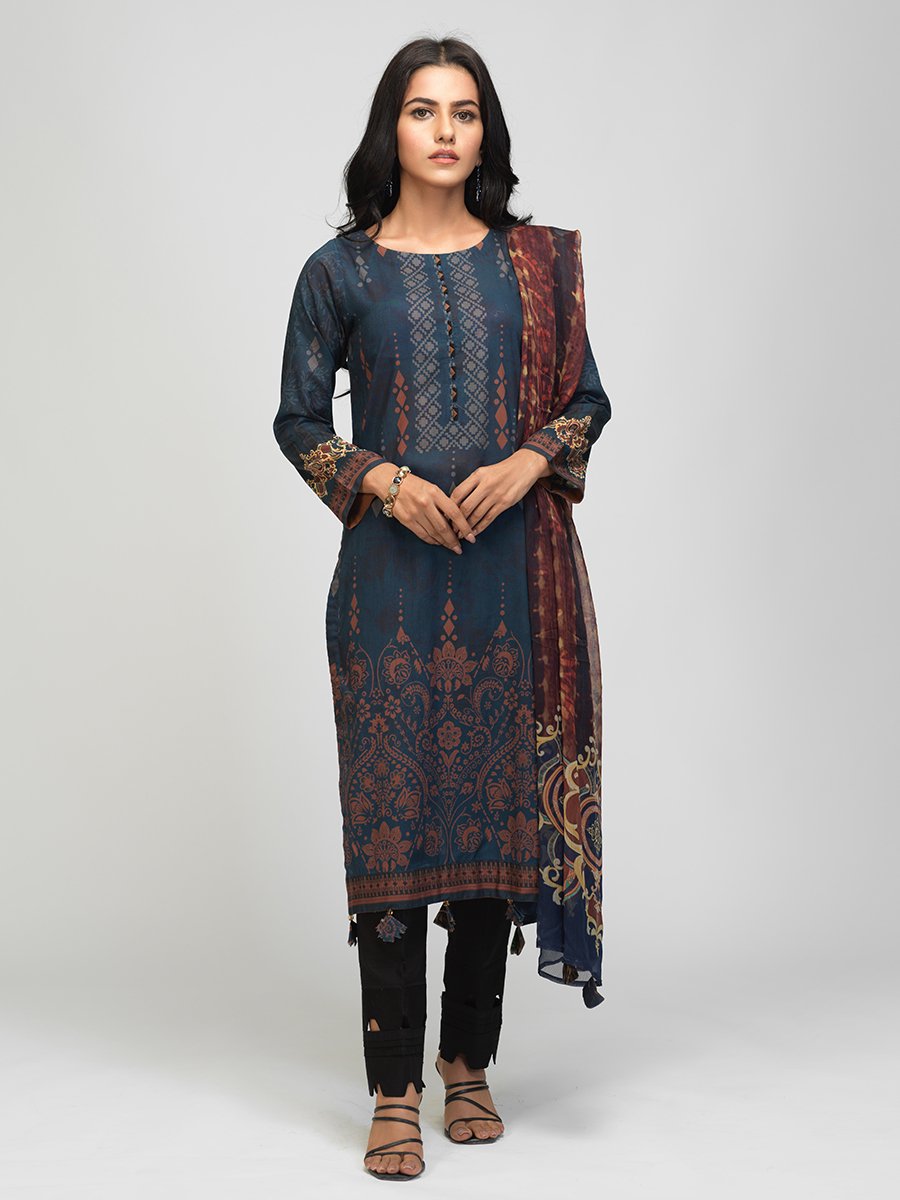Lawn Shirt With Printed Chiffon Dupatta 2pc Lawn Sd 00011 Salitex Summer Collection 2021