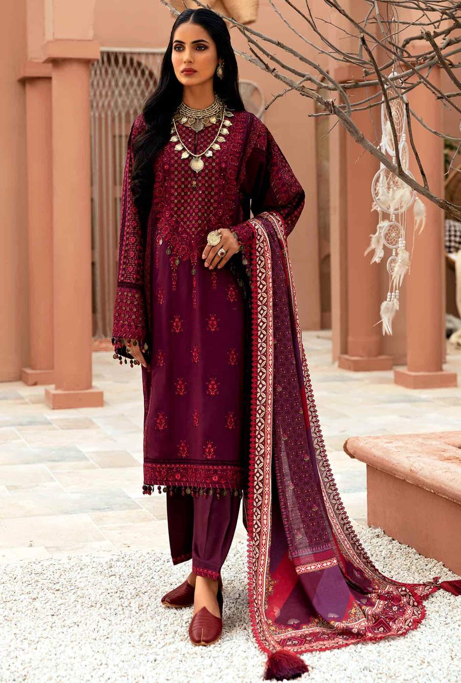 Noor D1- Mulberry-plum Winter Shawl 2021