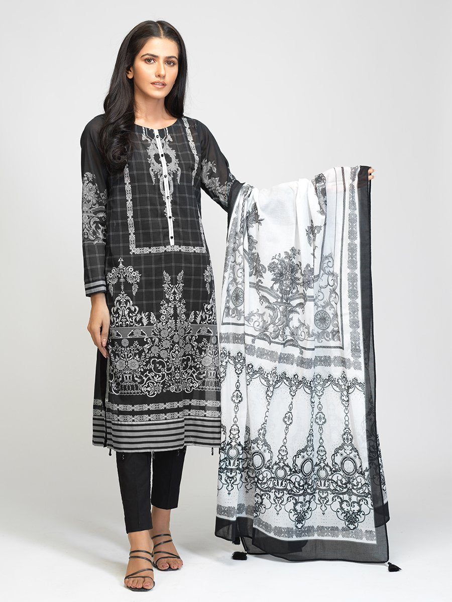 Lawn Shirt Black & White Bw 00056 Salitex Summer Collection 2021