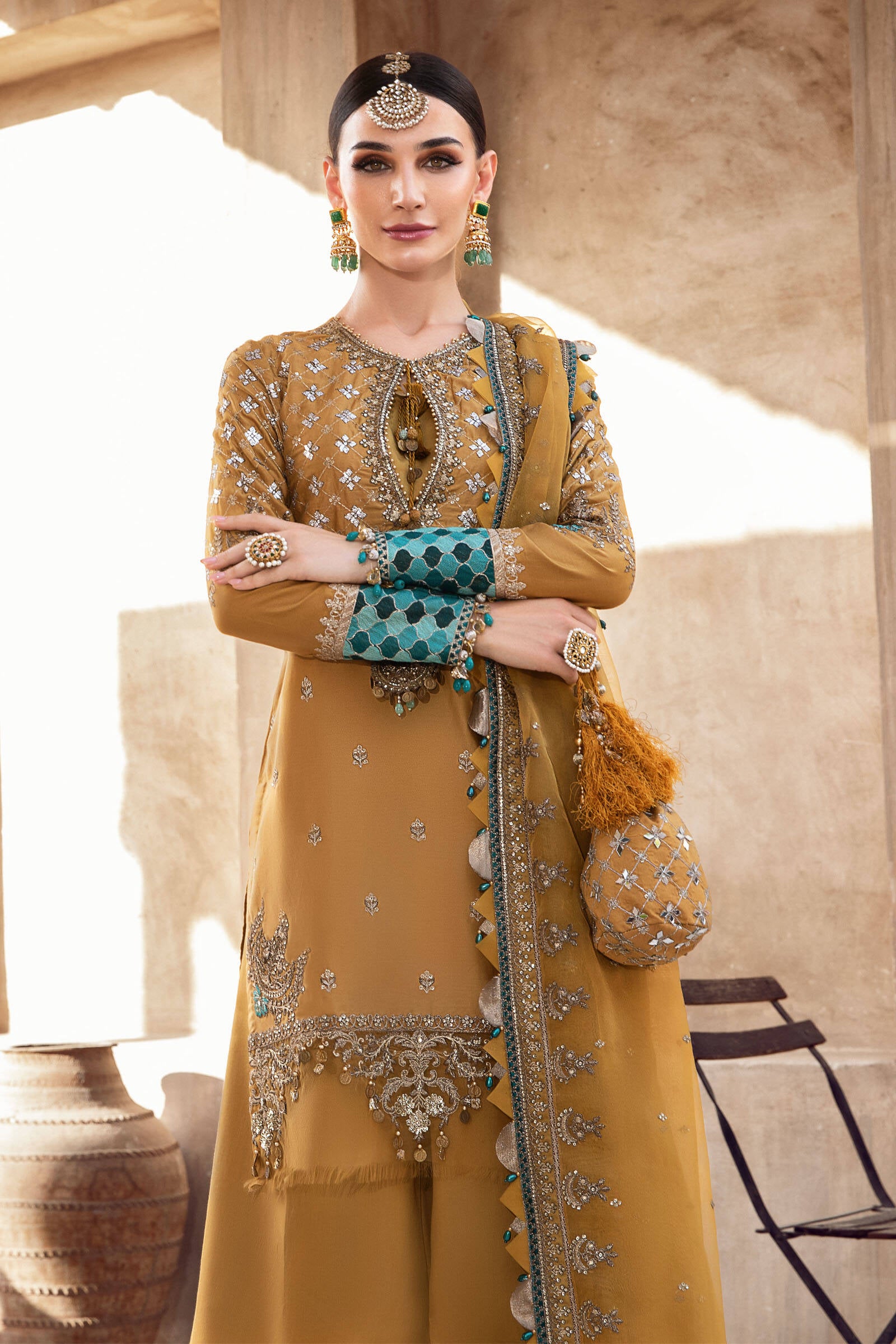 Maria B CST-503-Mustard Sateen Collection 2022 Online Shopping