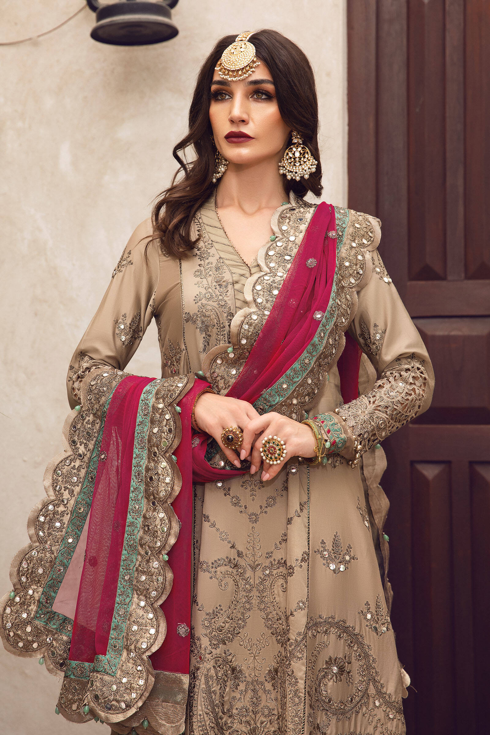 Maria B CST-504-Beige and Hot Pink Sateen Collection 2022 Online Shopping