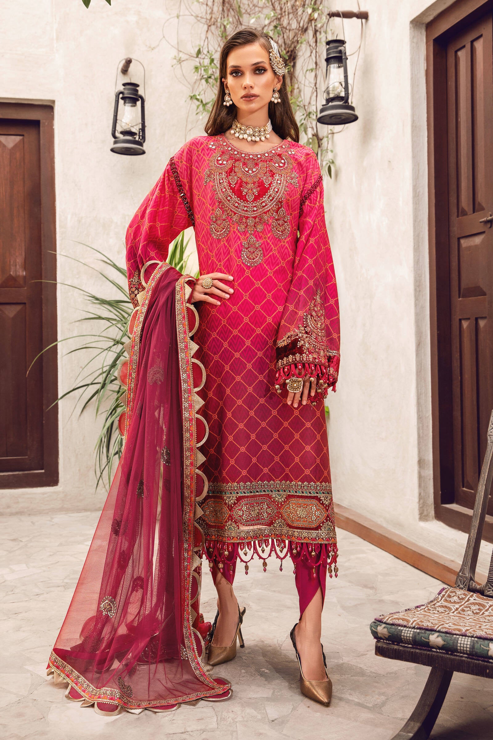 Maria B CST-507-Hot Pink Sateen Collection 2022 Online Shopping