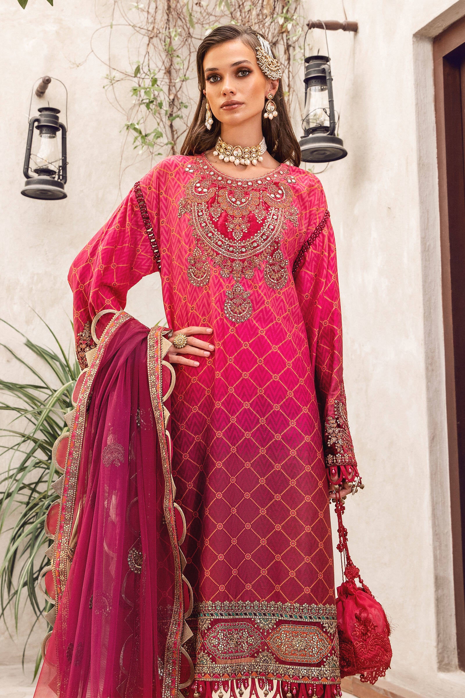 Maria B CST-507-Hot Pink Sateen Collection 2022 Online Shopping