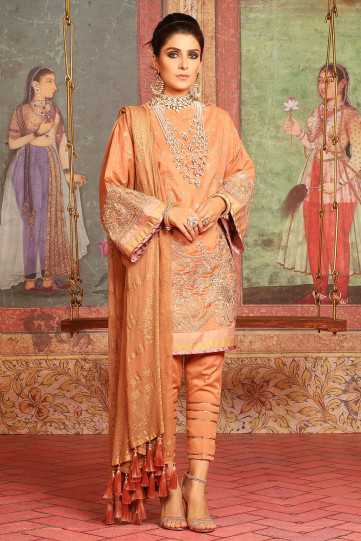 AlKaram 3 Piece Embroidered Suit with Chiffon Dupatta 22628 2019
