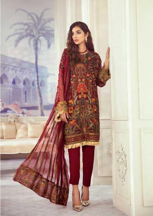 Iznik 04 Crimson Garden Imperial Dreams Chiffon Collection 2020 | Iznik 2020