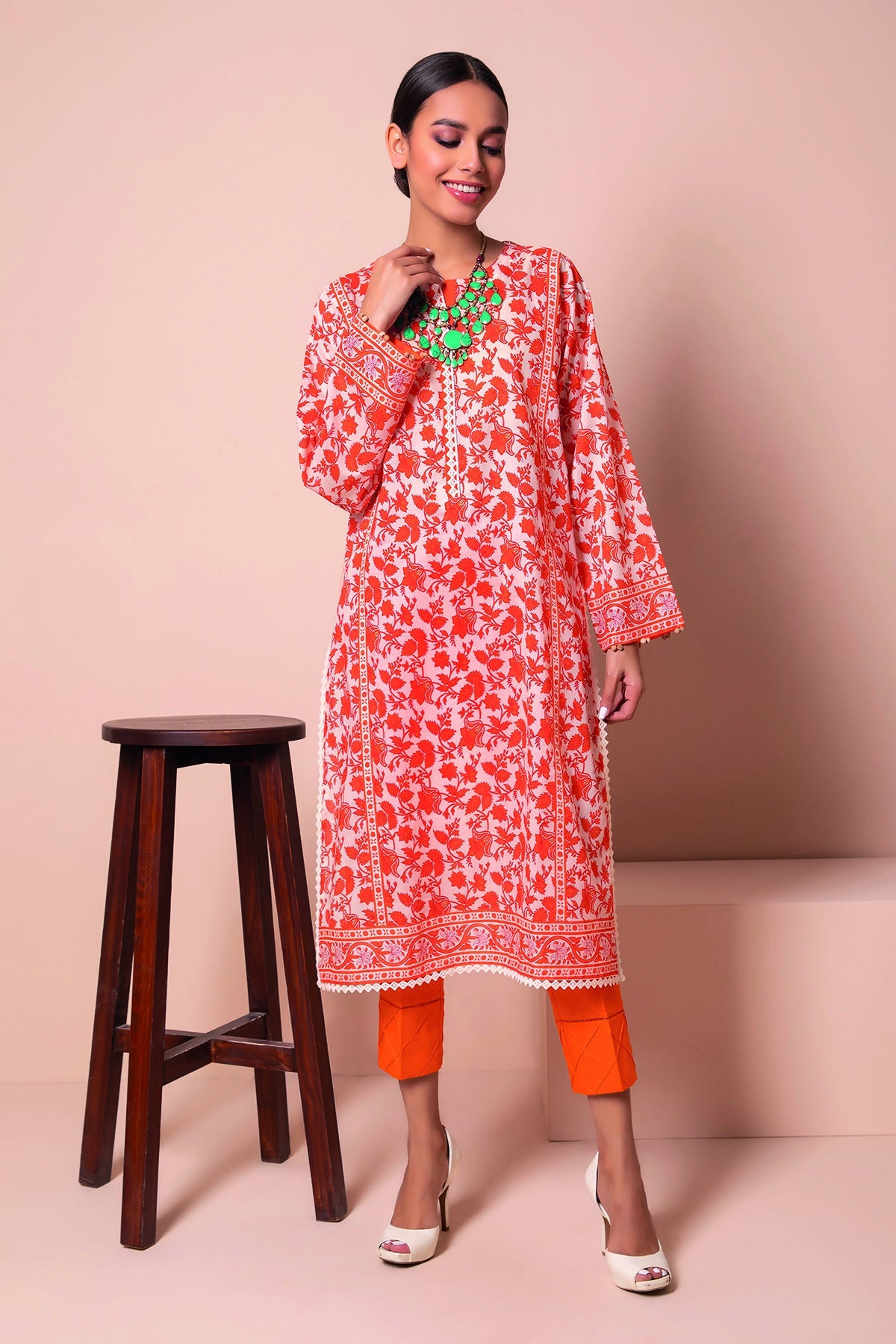 J22124 Orange Khaadi Online Spring Summer 2022