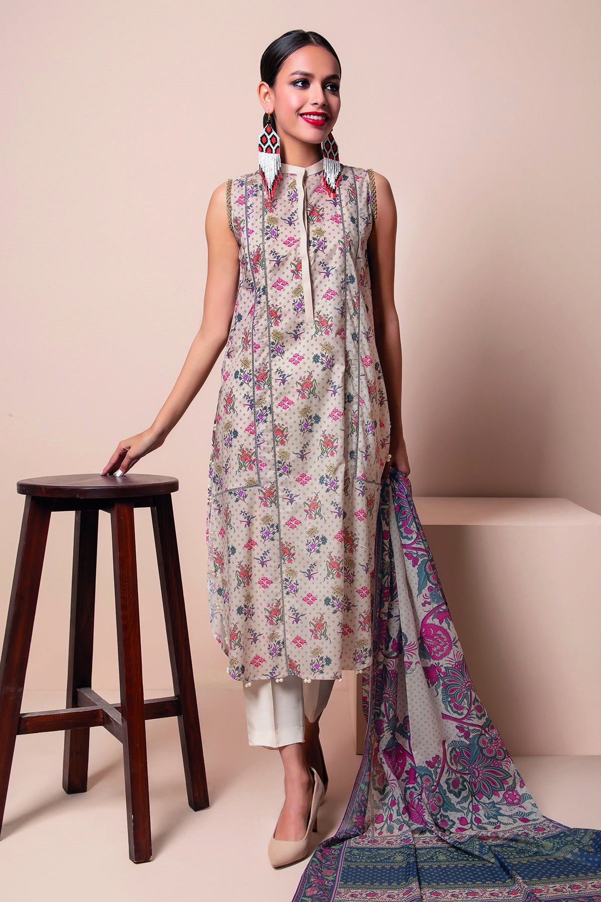 L22112 Beige Khaadi Online Spring Summer 2022