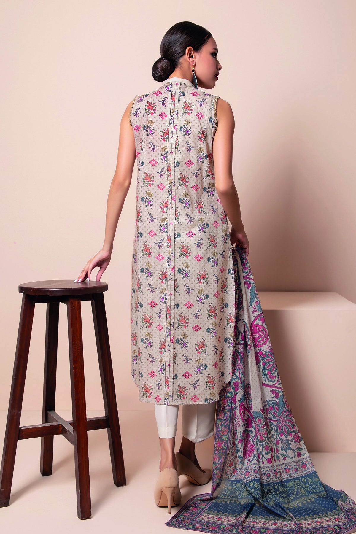 L22112 Beige Khaadi Online Spring Summer 2022
