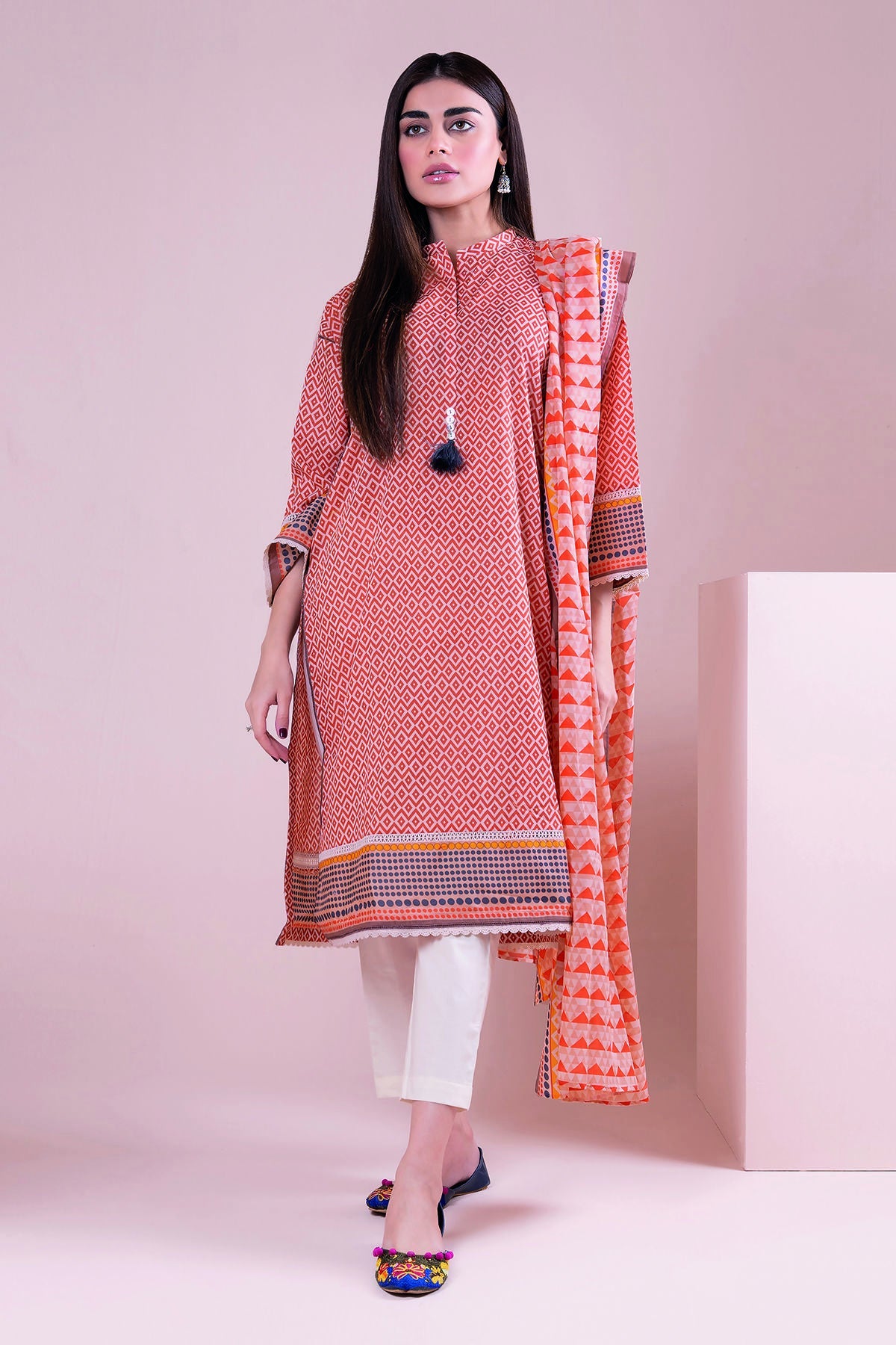 L22124 Rust Khaadi Online Spring Summer 2022