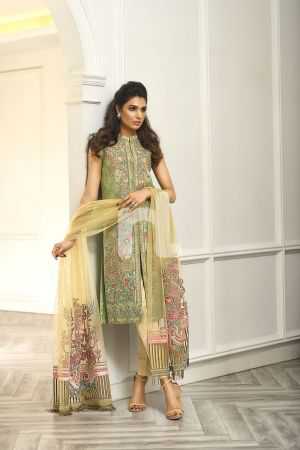 Nishat Linen 41908011 -Stripe Organza - Blue Embroidered Luxury Unstitched 3PC Summer Lawn 2020