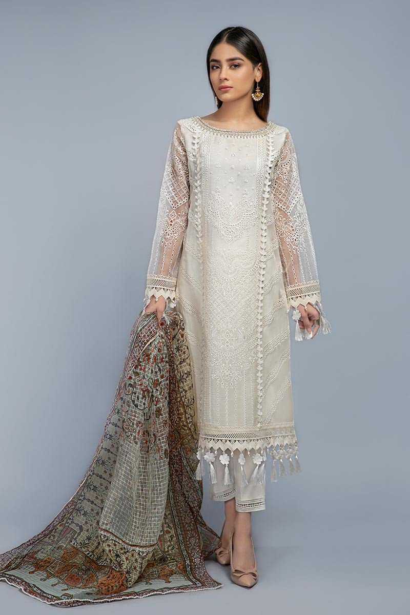 Maria B Embroidered Evening Wear 02 White 2020