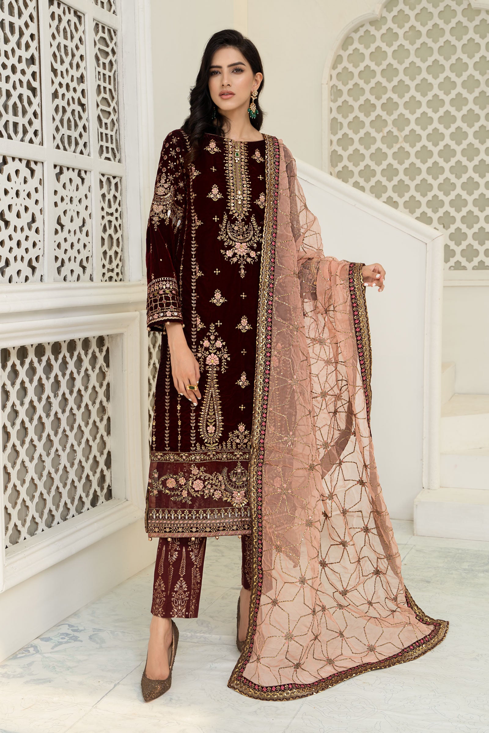 Maria B Suit Maroon SF-W22-03 Evening Wear Formal Wear 2022 Online Shopping