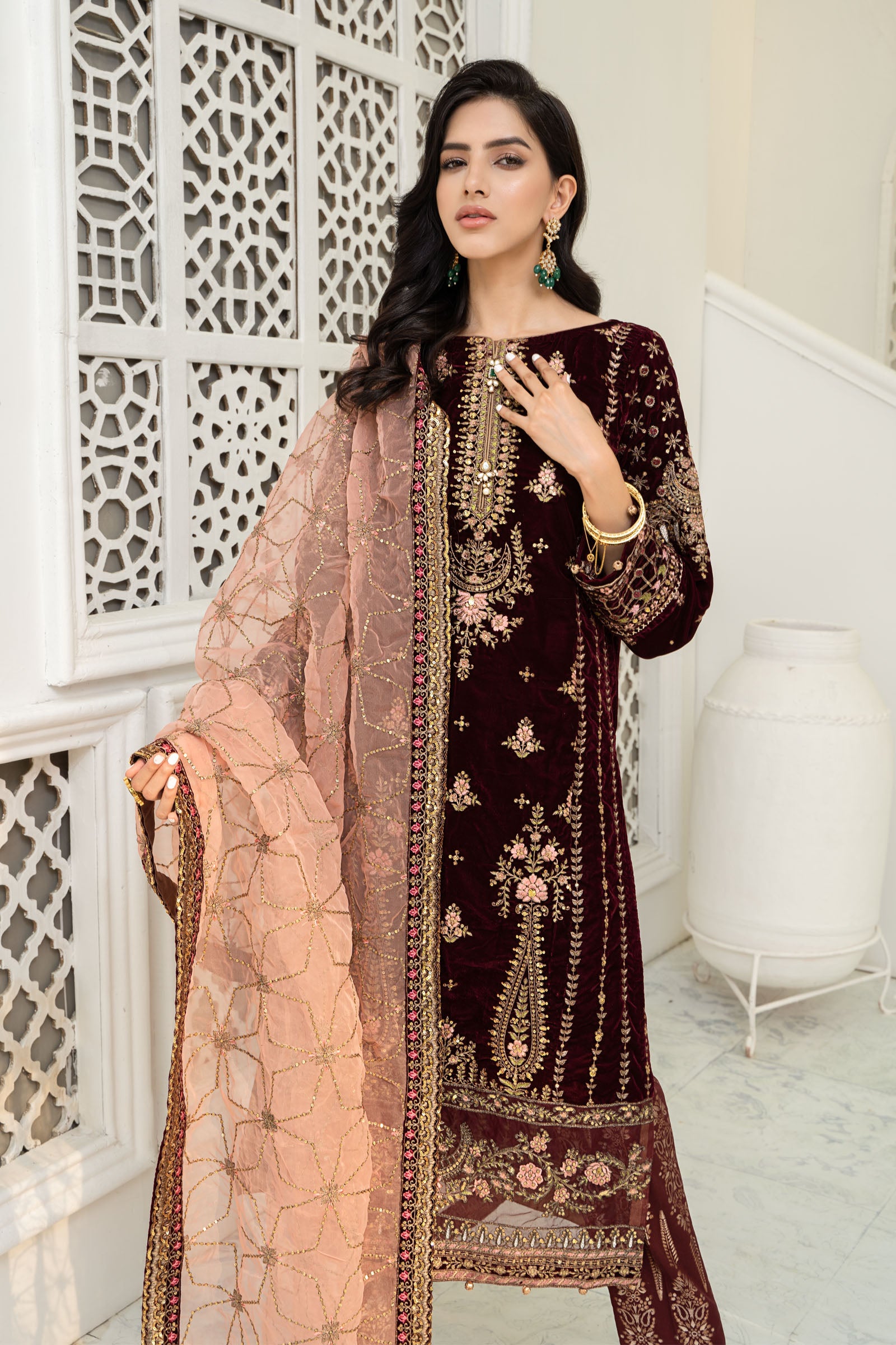 Maria B Suit Maroon SF-W22-03 Evening Wear Formal Wear 2022 Online Shopping