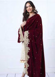Sifona Embroidered Velvet Shawl Winter Collection Design 05 2019