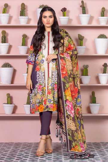 Alkaram 3 Piece Printed Cotton Satin Suit With Digital Silk Dupatta 24076 Summer Lawn Collection 2020 | Alkaram Summer Lawn
