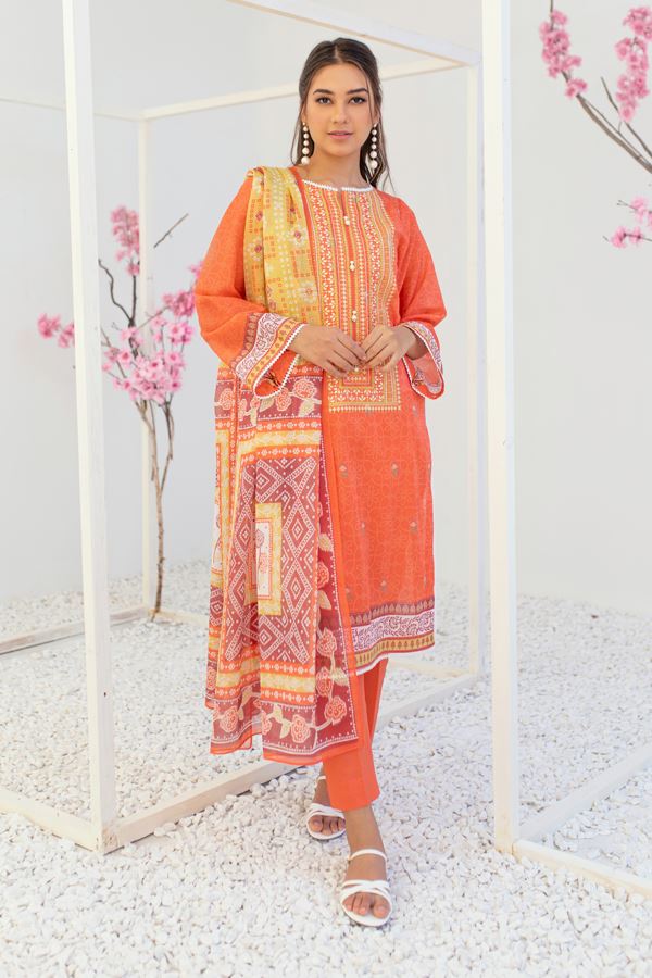 Zellbury Coral Orange Eid Lawn 2022 Online Shopping