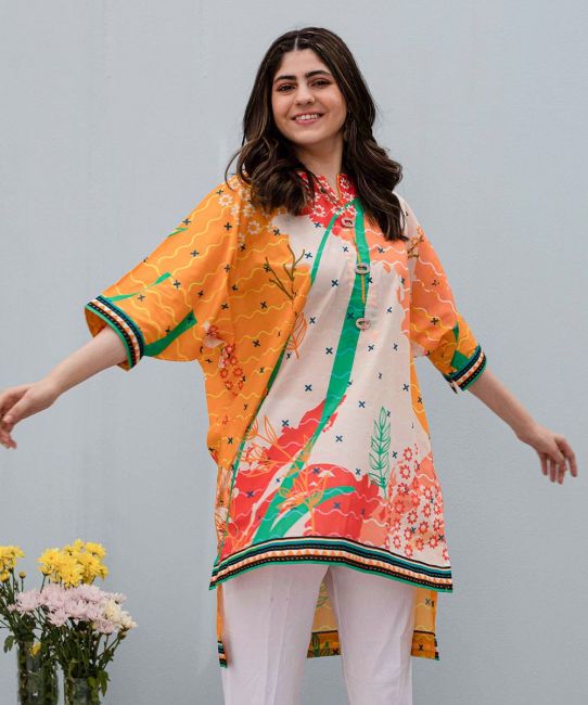 Zellbury Shirt Tan Orange Lawn Lawn Collection 2021