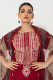 Zellbury Embroidered Shirt Shalwar Dupatta - Red - Slub Lawn Suit-0652 Online Shopping