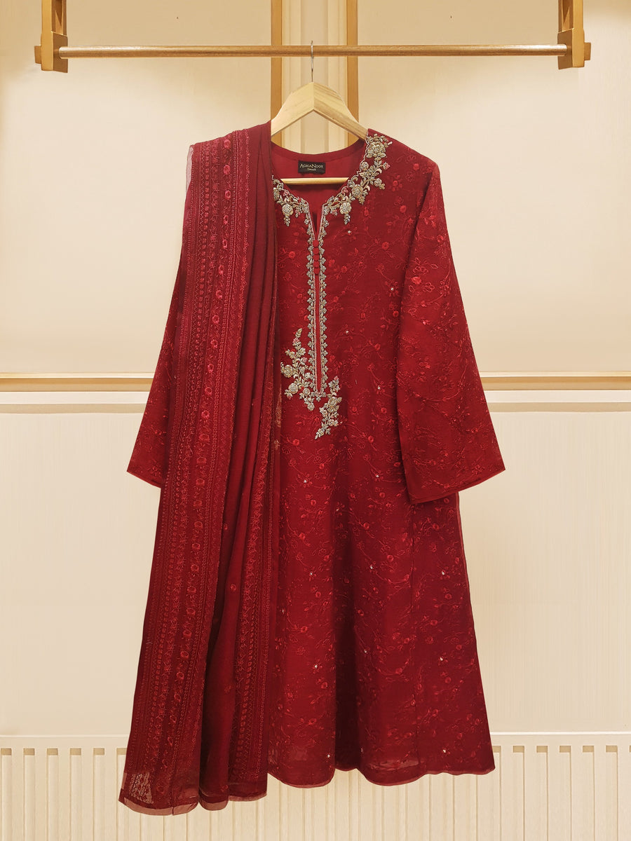 Agha Noor 3 Piece - Pure Cotton Net Embroidered S108751 Online Shopping