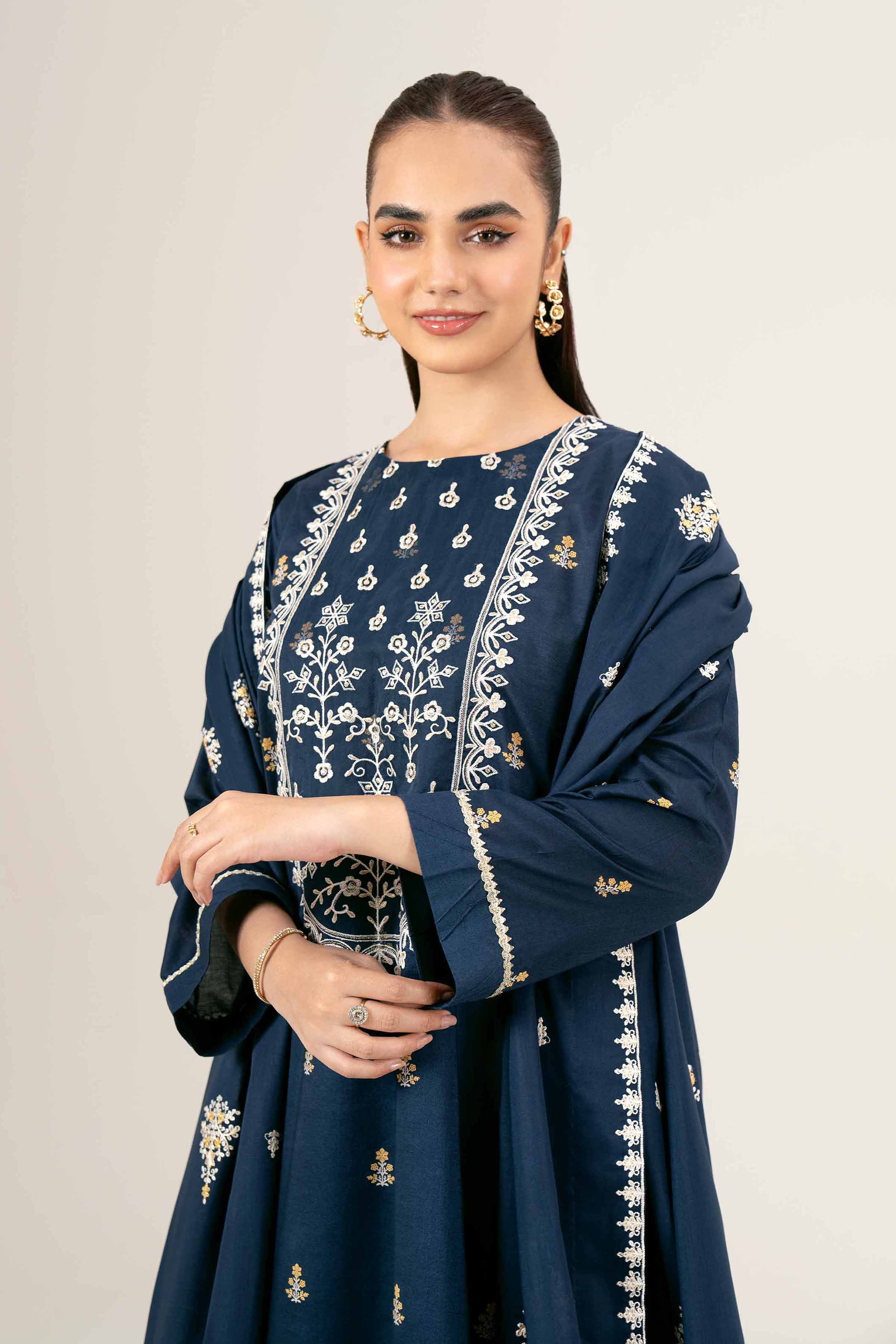 nishat linen blue dress Nishat Linen 3 Piece - Digital Printed Embroidered Suit