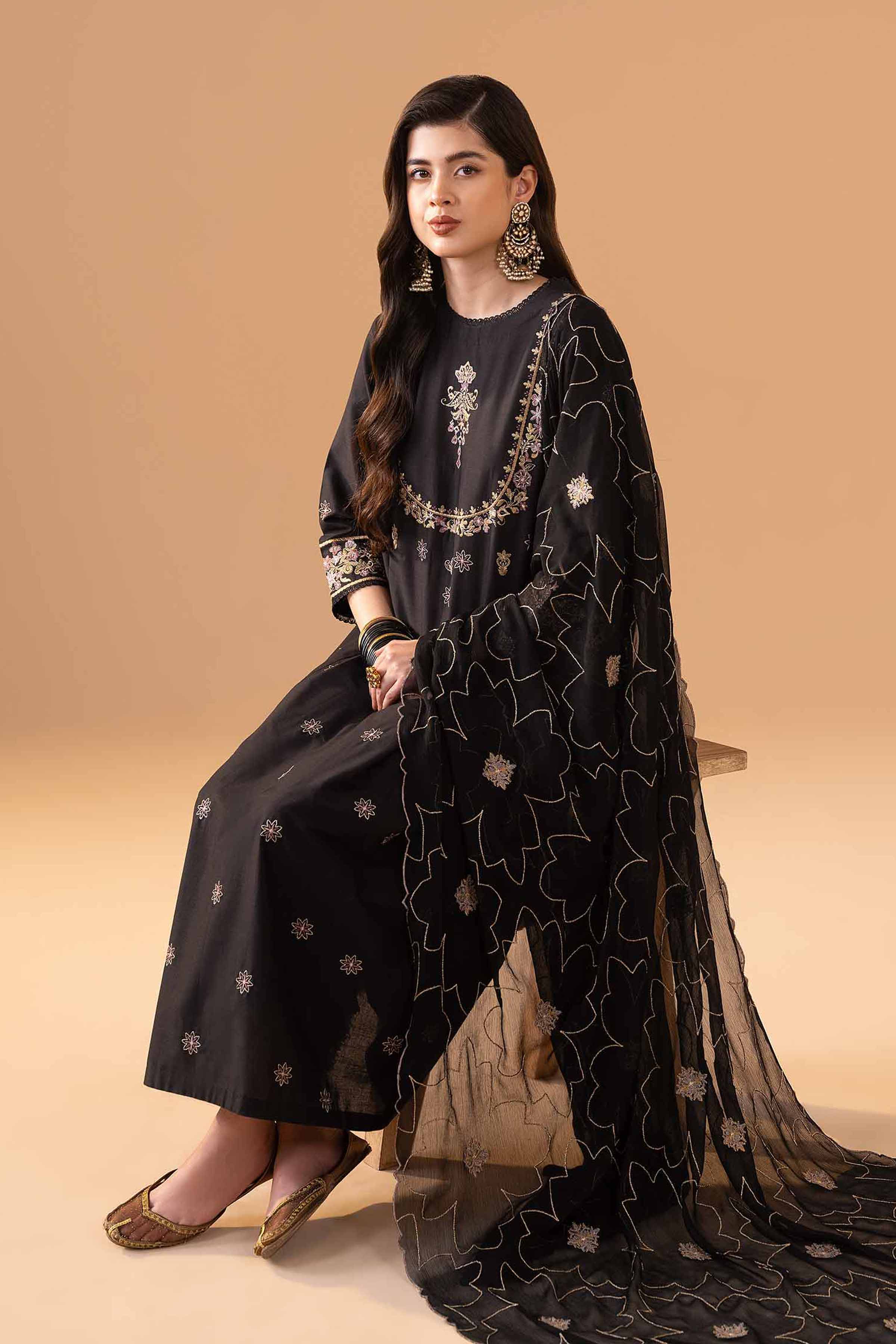 nishat linen black dress Nishat Linen 3 Piece - Digital Printed Embroidered Suit