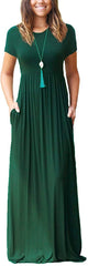 Dark Green Casual Short/Long Sleeve Maxi Dress with Pockets - HAOMEILI