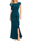 Teal-color Women's Split Bodycon Mermaid Evening Cocktail Long Dress - Woosea | Women's Formal Dresses