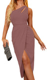 Brown Women One Shoulder Summer Cocktail Party Midi - Zalalus | Women's Cocktail Dresses