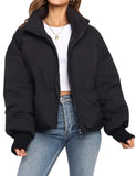 Black Women’s Winter Jacket Coat Cropped Puffer Short Warm Quilted - Gihuo | Women's Coat & Jacket